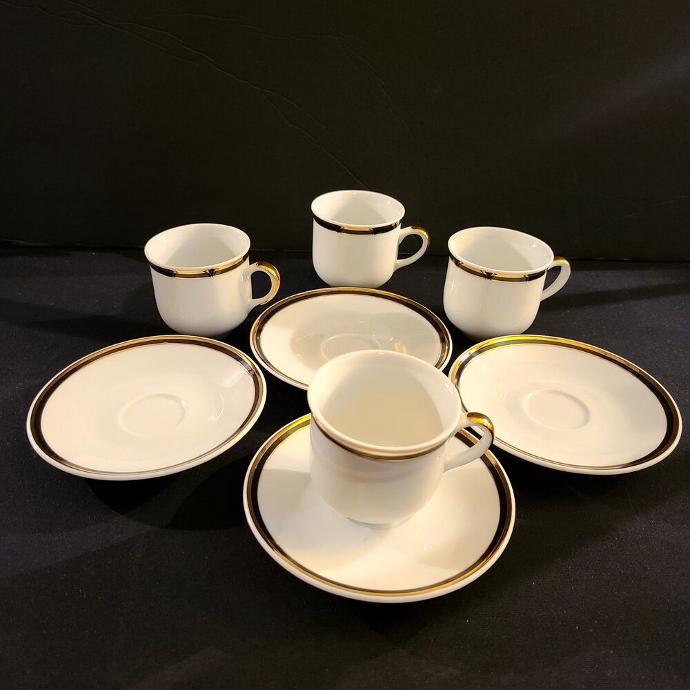 Vintage Baum Demi Set 4pc Teacups Saucers Paola Black Dining Southington Jasmine